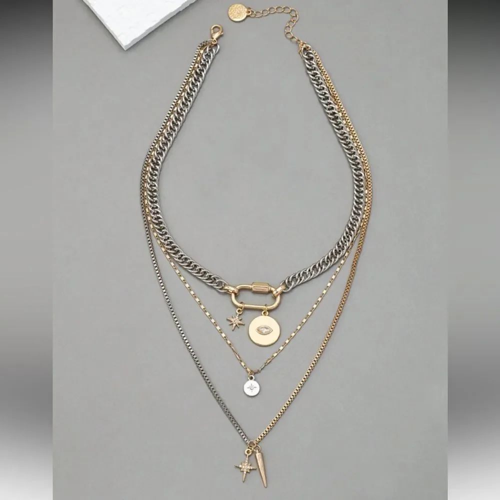Chic Gold and Silver Layered Necklace A1442